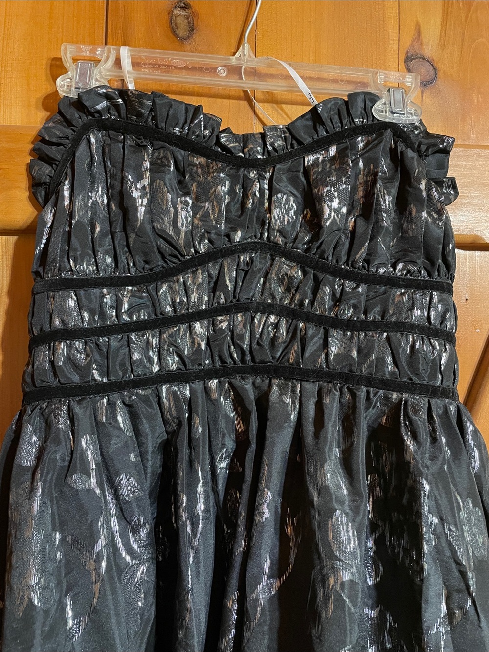 Women’s Black Metallic Floral Strapless Party Dress - Picture 2 of 8